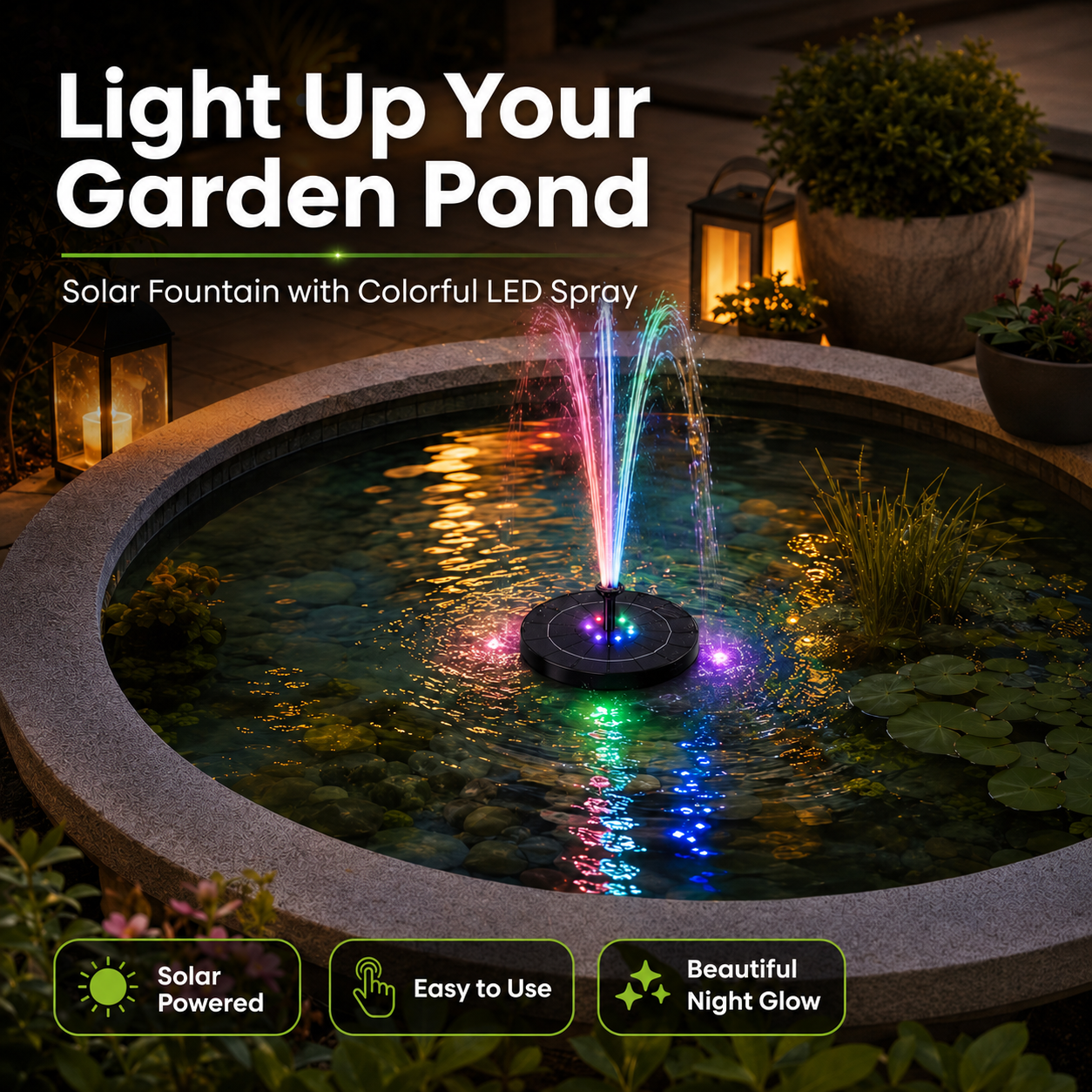 Solar Fountain Pump with LED Lights
